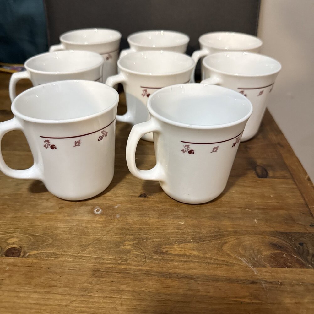 Set of 8 Corelle Corning Ware Burgundy Rose Coffee/Tea Cups Mugs D Handle  Nice